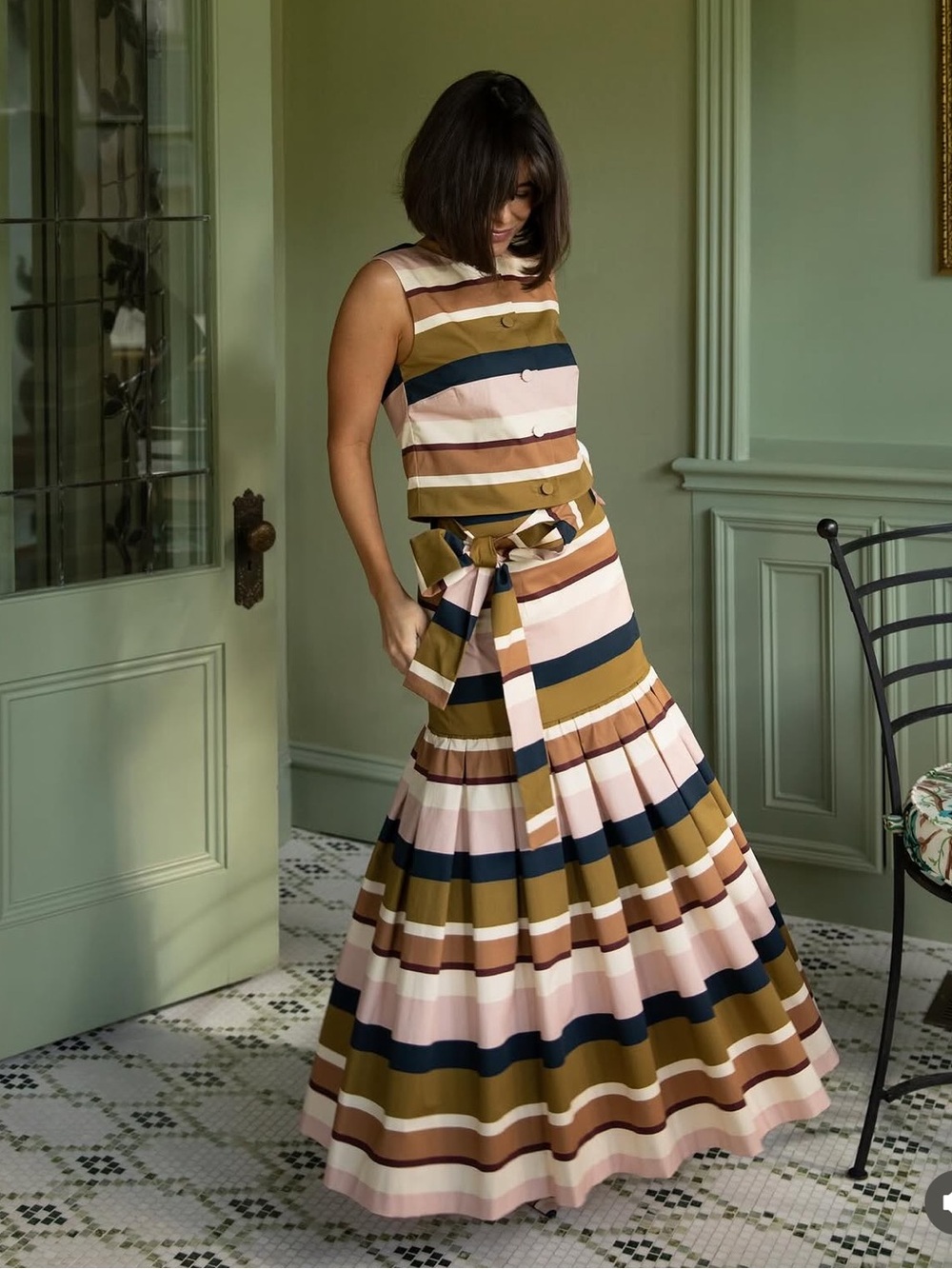 Antonio Melani x Style Bungalow The Town Sateen Stripe A Line Midi Skirt NWT - Picture 2 of 16